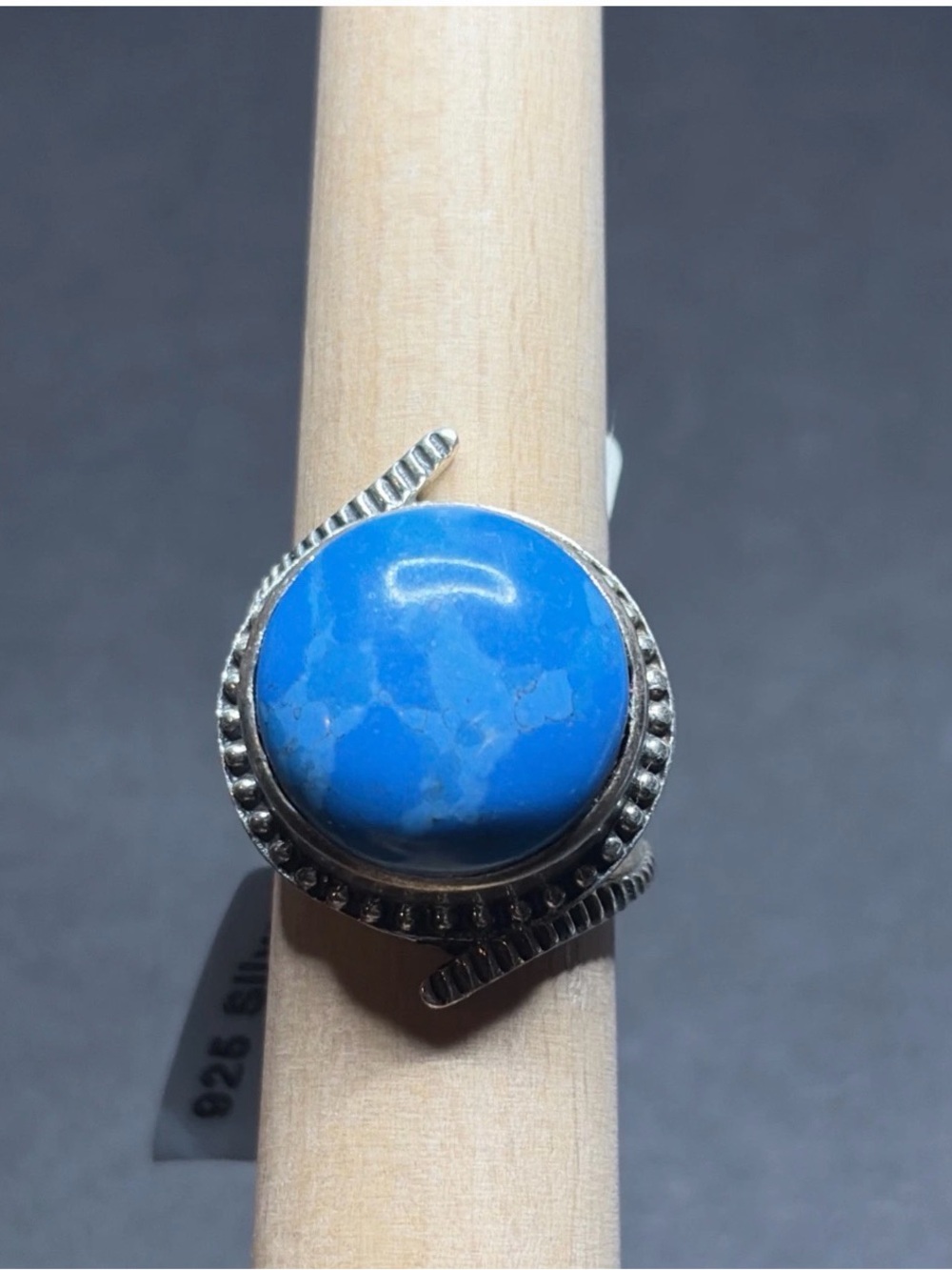 Sterling Silver Blue Turquoise Round Statement Ring size 7.5